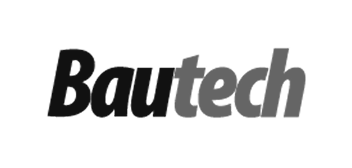 Um logotipo preto e branco para bautech em um fundo branco