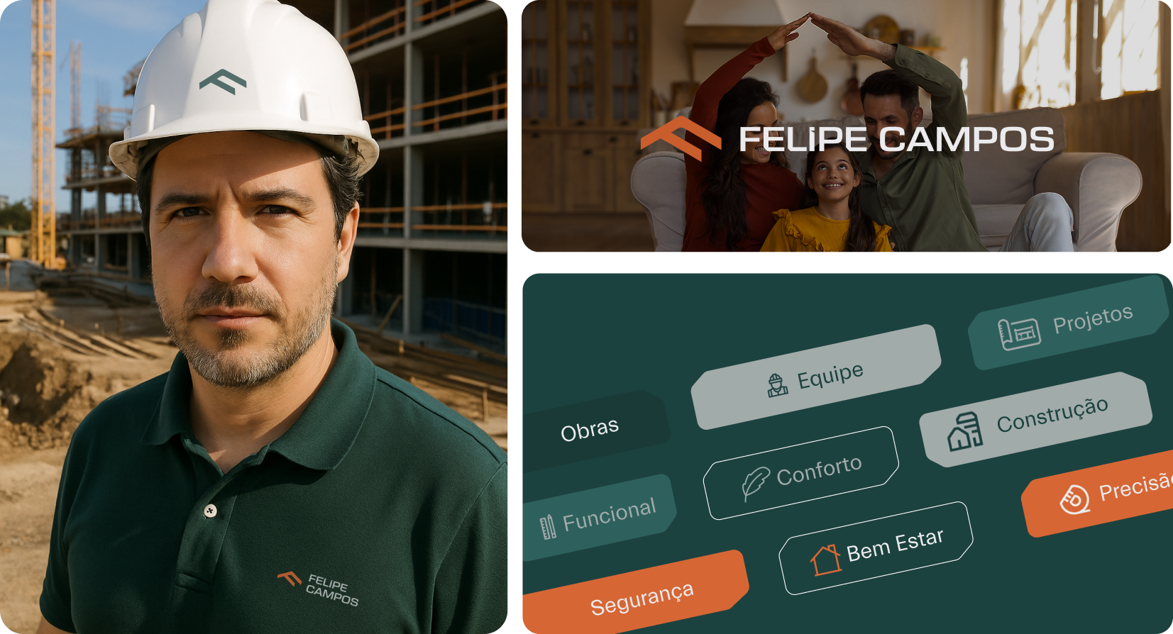 Um homem usando um capacete está parado em frente a um prédio em construção.
