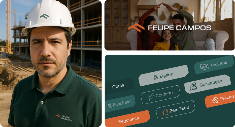 Um homem usando um capacete está parado em frente a um prédio em construção.