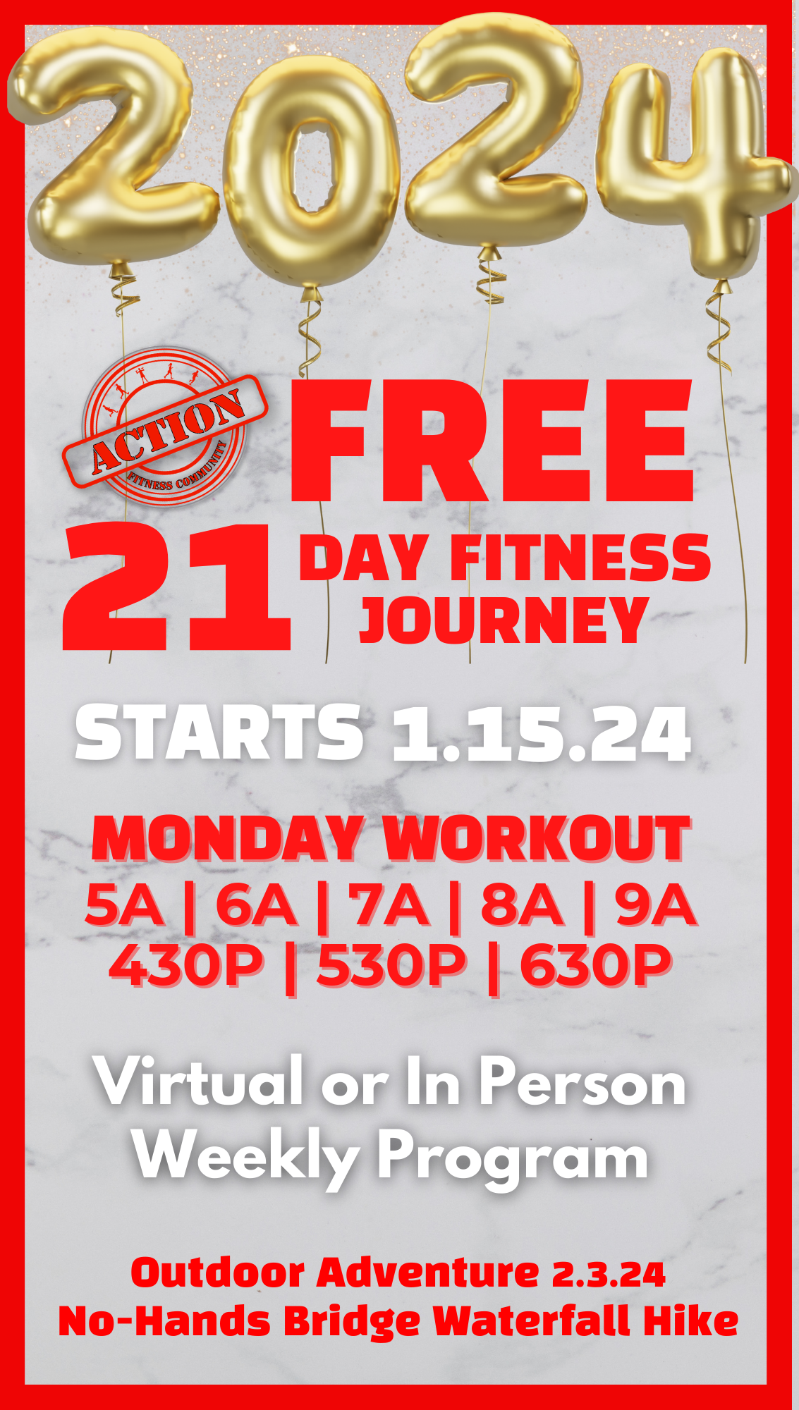 A poster for a free 21 day fitness journey.