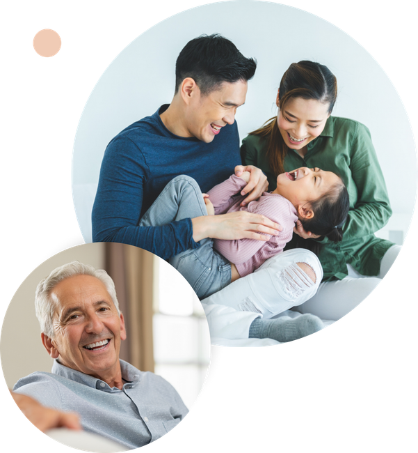 a woman holds a picture of a child 's teeth next to a man and woman