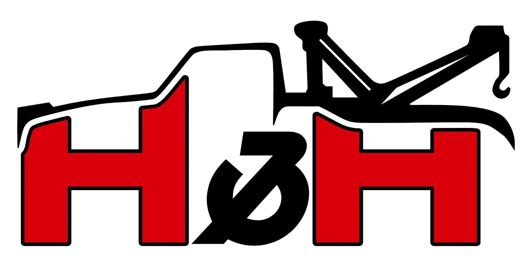 A red and white logo on a white background