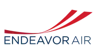 The logo for endeavor air is a red and blue ribbon with two lines.