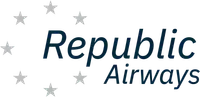 A logo for republic airways with stars on a white background.