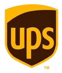 A brown and yellow ups logo on a white background