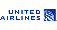 The logo for united airlines is blue and white with a globe in the middle.