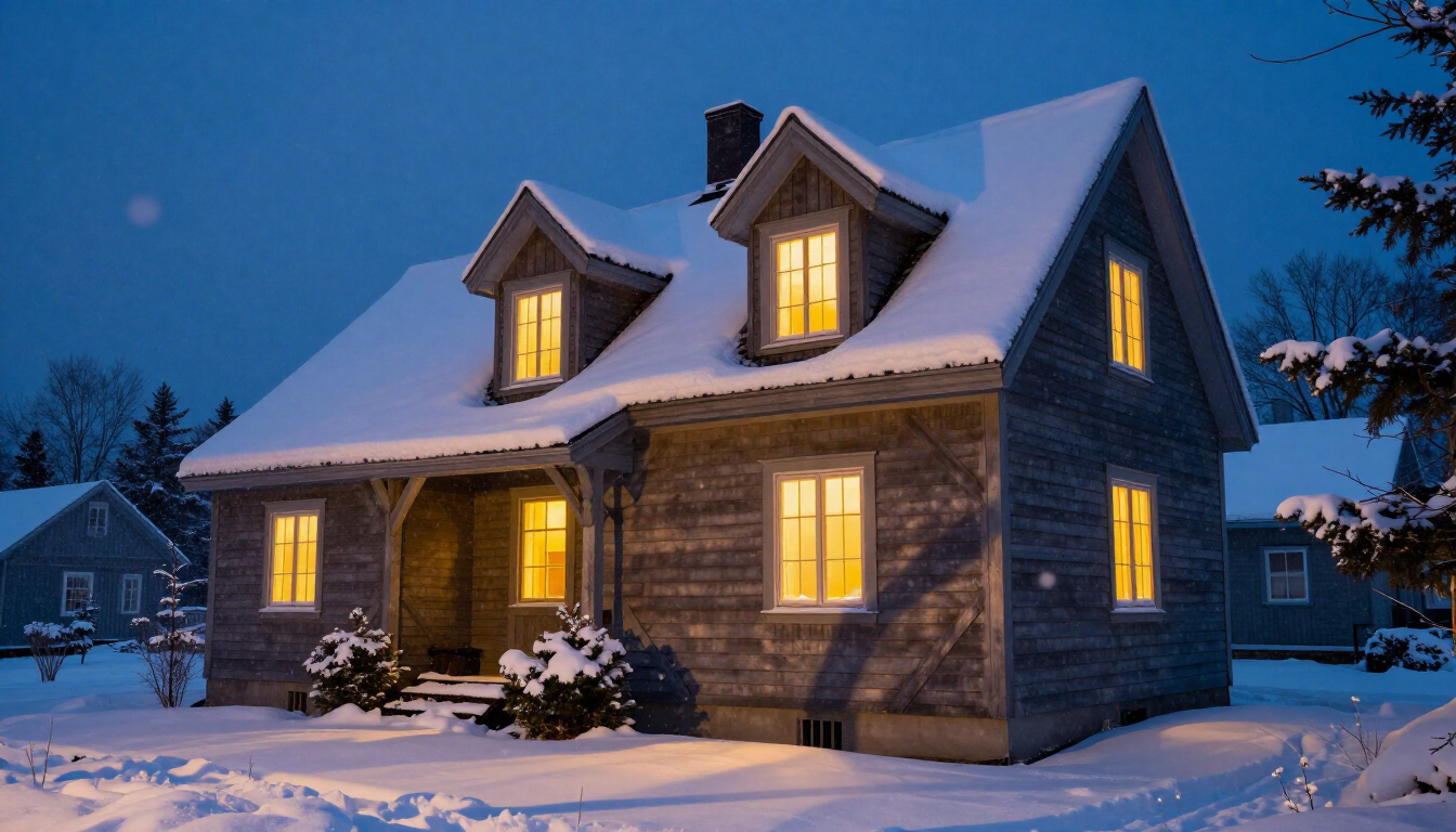 Snow and ice accumulation on a New Brunswick home roof