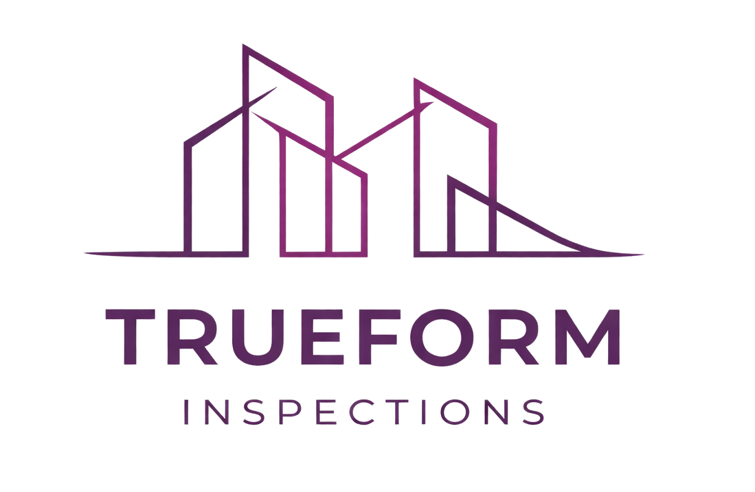 Logo for Trueform Inspections, featuring a stylized purple line-art silhouette of buildings over the company name.