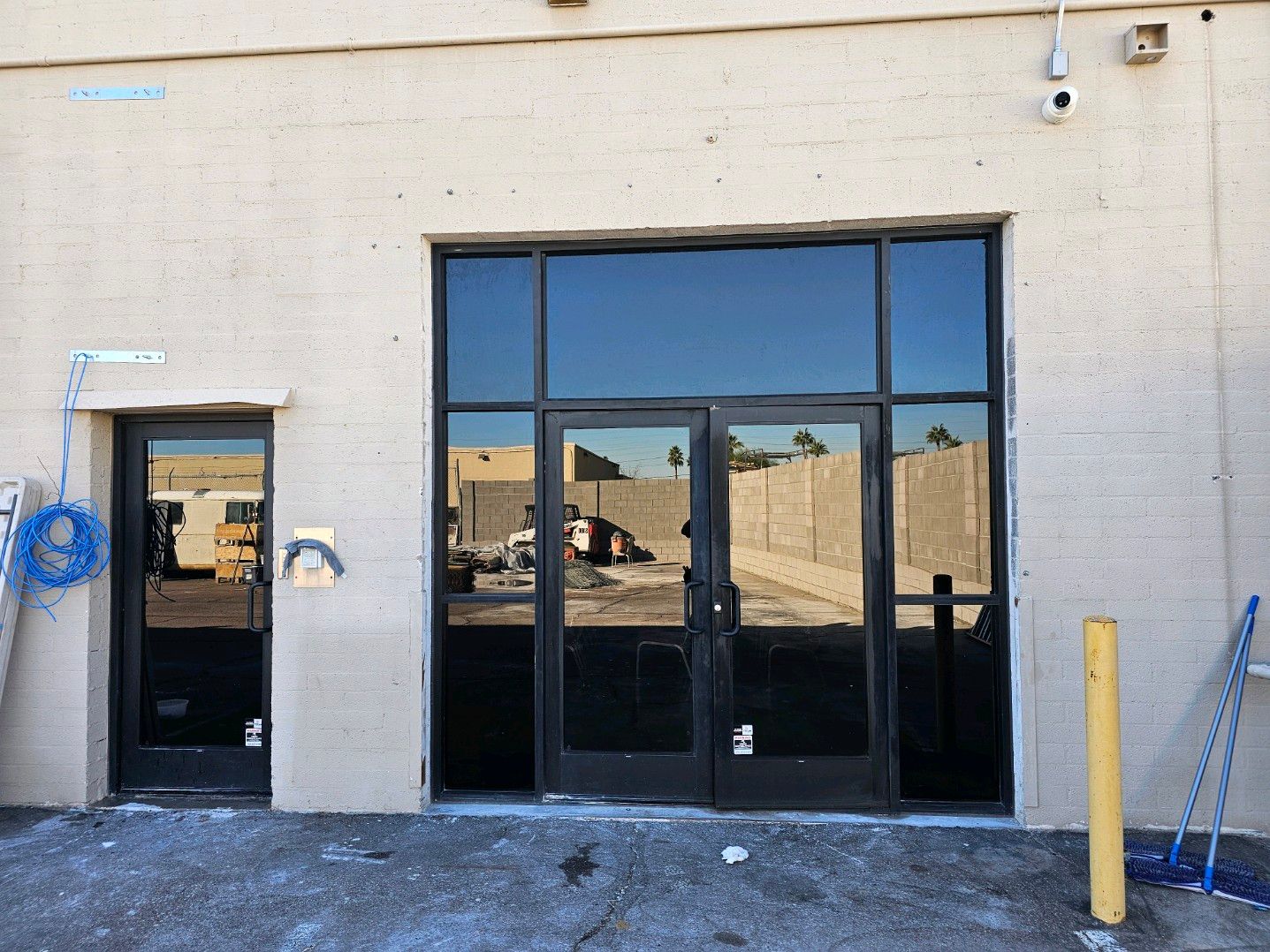 A building with a lot of windows and doors