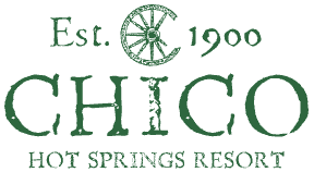The logo for chico hot springs resort is green and white