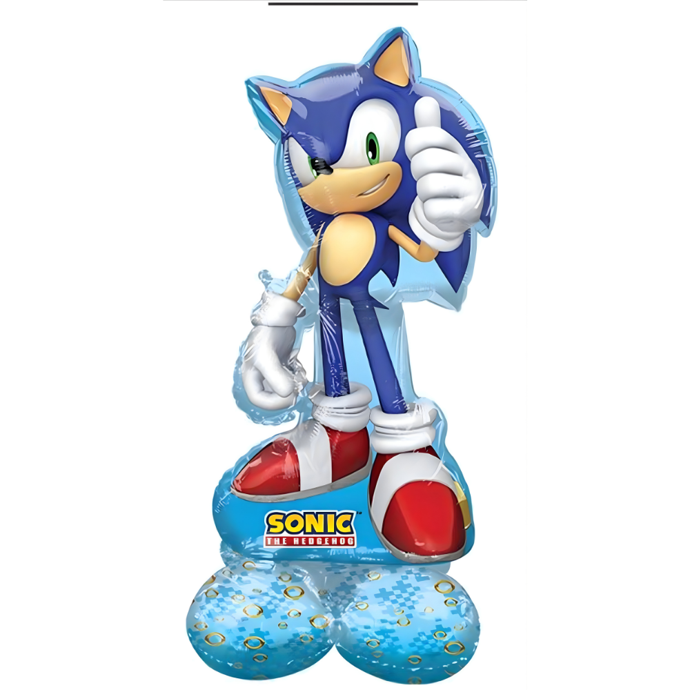 Sonic the Hedgehog balloon, blue and red, giving a thumbs up. 