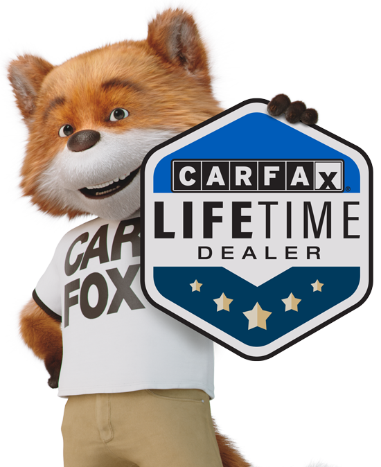 a fox holding a carfax lifetime dealer sign