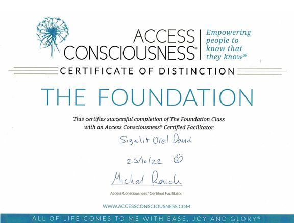 תעודת הסמכה - סיגלית דויד, פסיכותרפיה וטיפול גוף נפש