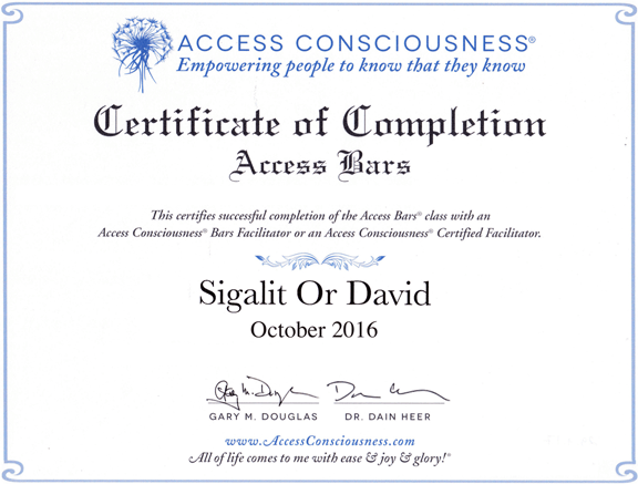 תעודת הסמכה - סיגלית דויד, פסיכותרפיה וטיפול גוף נפש