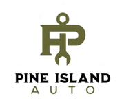 Logo for Pine Island Auto, with stylized green "PI" and wrench/tool icons. Black text below reads "PINE ISLAND AUTO."