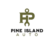 Logo for Pine Island Auto: Dark green "P" and "I" with wrench icon; black "Pine Island" over green "Auto."