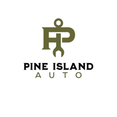Logo for Pine Island Auto: Dark green "P" and "I" with wrench icon; black "Pine Island" over green "Auto."
