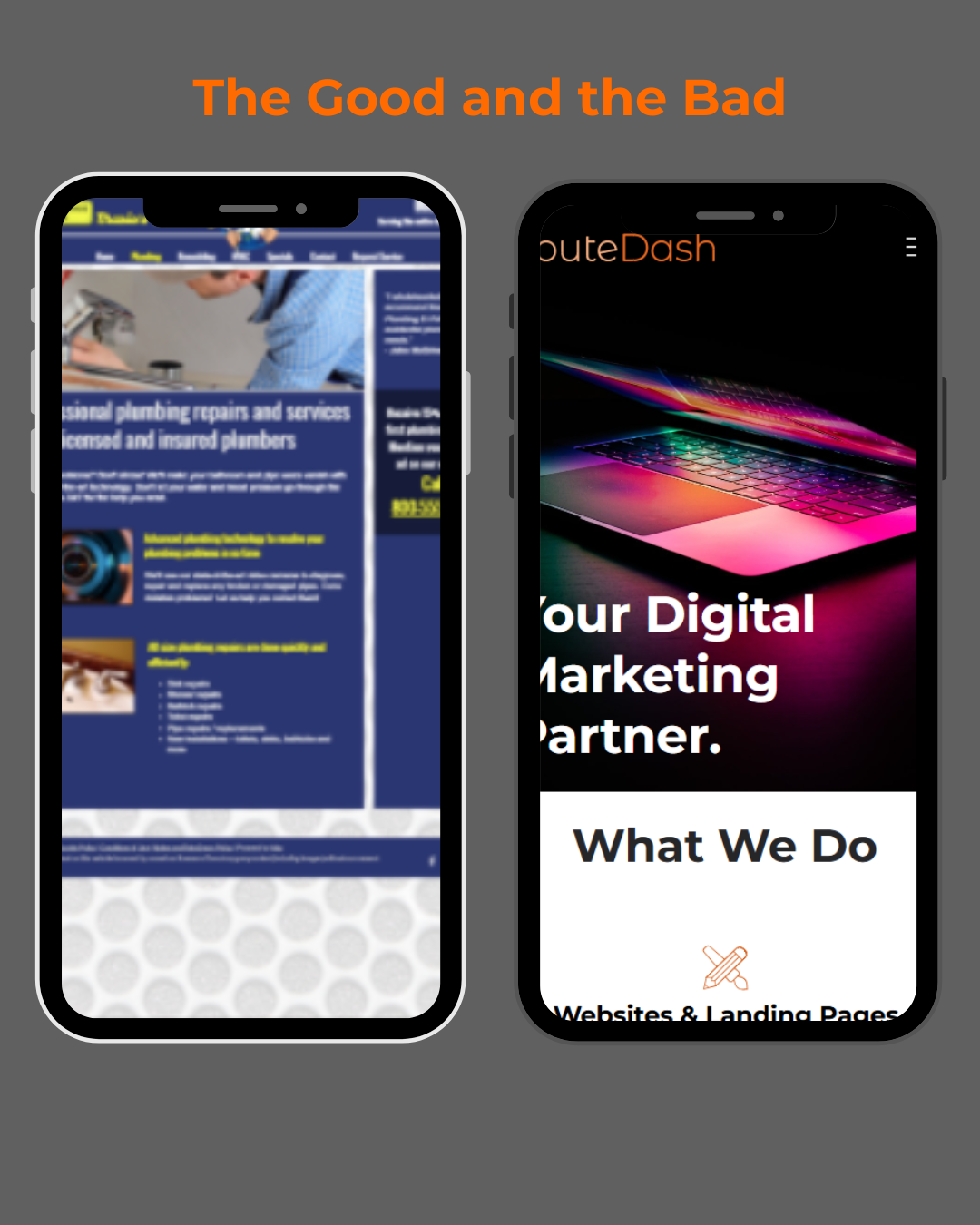 Image showing the differences between poor mobile website design and good mobile website design.