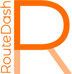 the logo for route dash is orange on a white background .