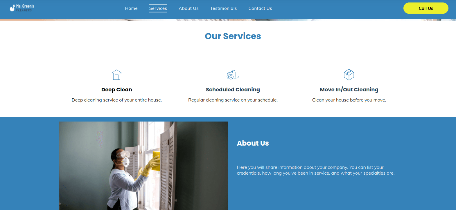 a man is cleaning a door with yellow gloves on a website .