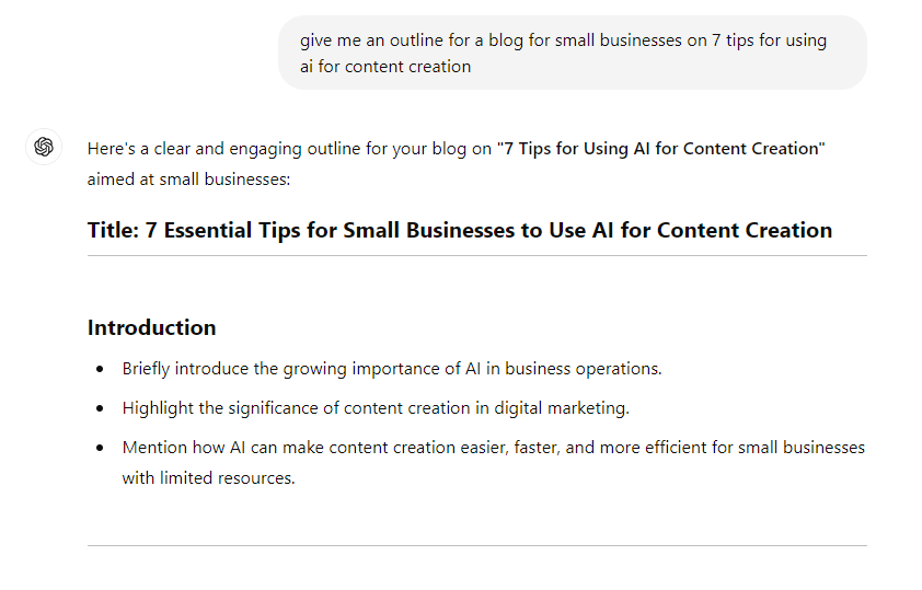 A white page with a title that says `` title 7 essential tips for small businesses to use ai for content creation ''.