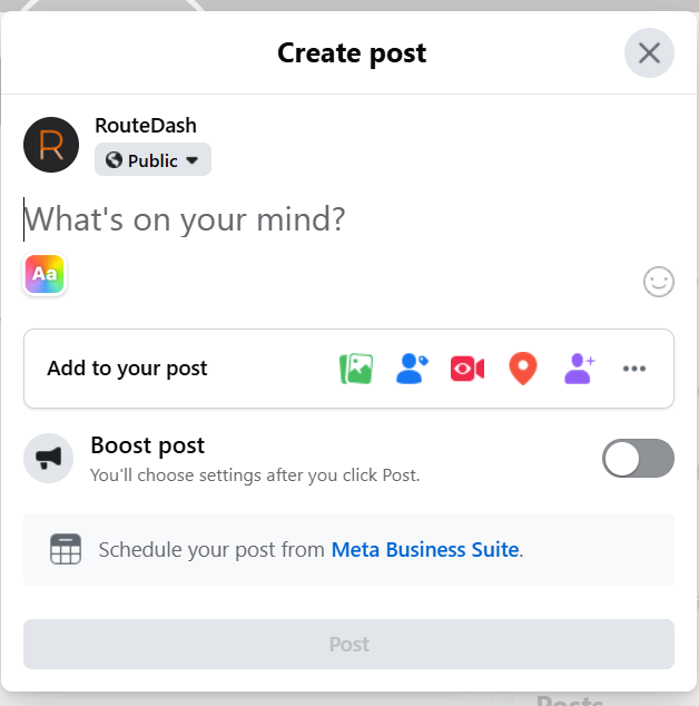 A screenshot of a facebook page asking what 's on your mind