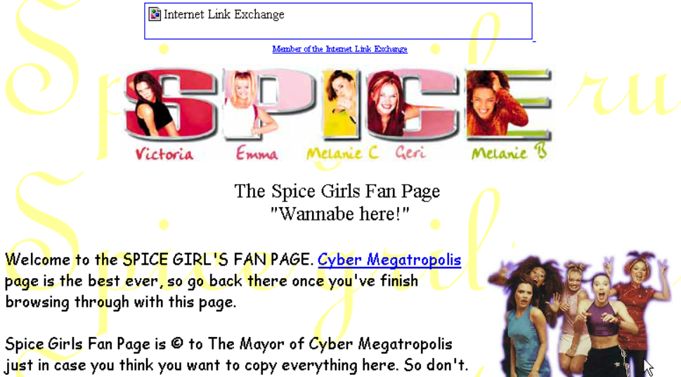 Example of an old geocities website showing outdated webdesign.