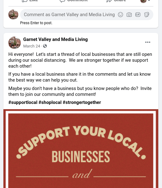 a facebook post that says support your local businesses