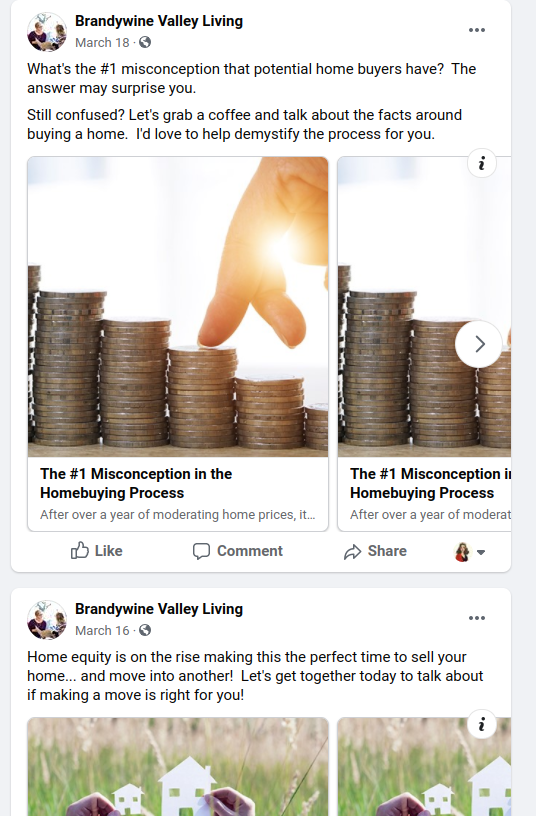 a facebook page with a picture of a person stacking coins on top of each other .