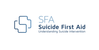 Logo for Suicide First Aid (SFA) featuring a stylized blue cross and the program title on a white background.