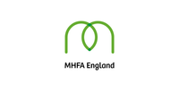 The green logo for MHFA England, consisting of two interlocking arches
