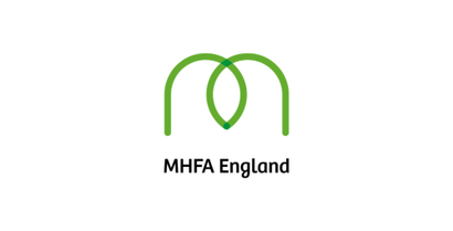 The green logo for MHFA England, consisting of two interlocking arches 