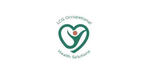 Logo for LCG Occupational Health Solutions featuring a green heart outline containing a stylized human figure icon.