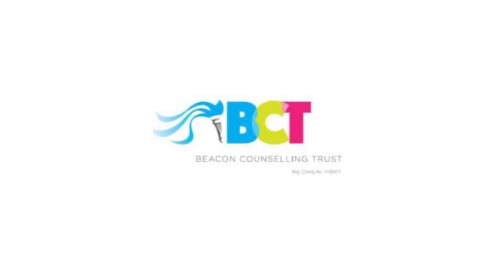 Logo for Beacon Counselling Trust featuring a blue, abstract wave graphic next to the colorful letters BCT.