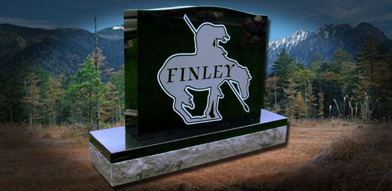 Black granite headstone with 