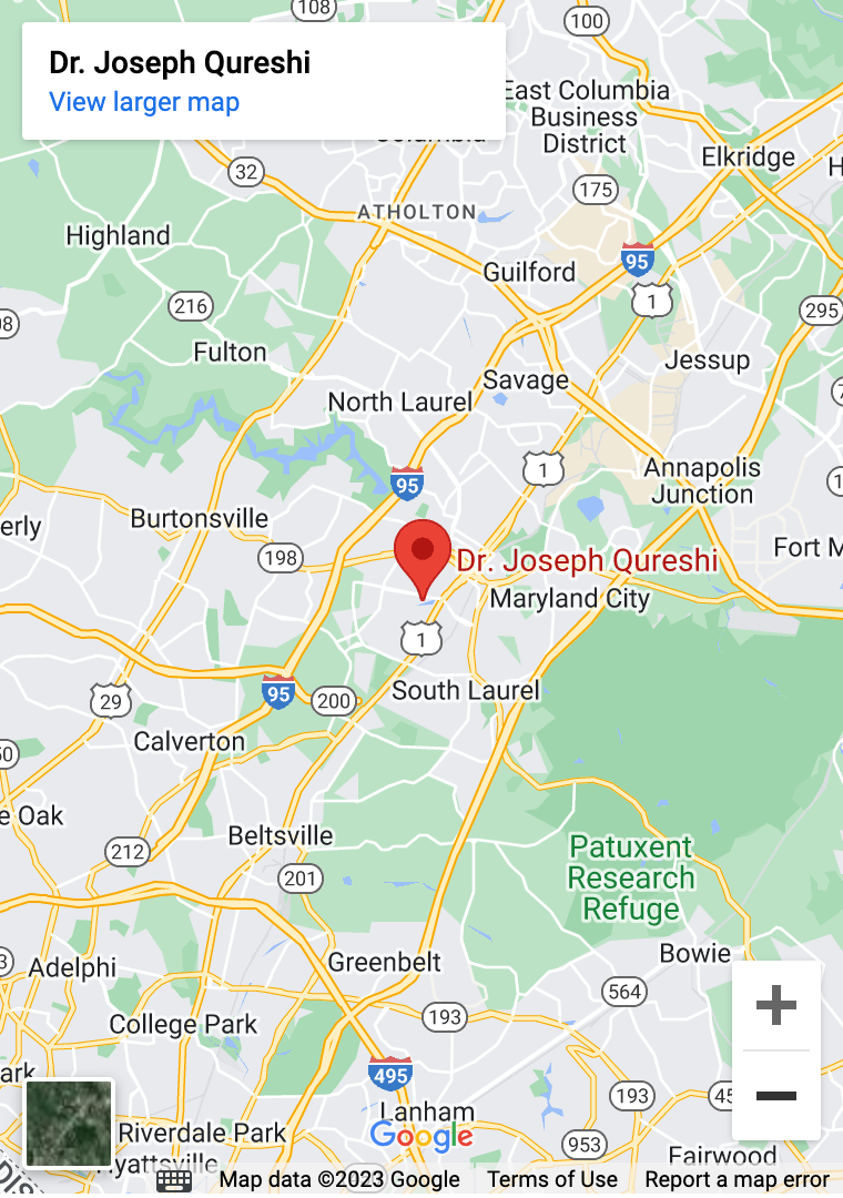 screenshot of Google Maps showing location of Dr. Joseph Qureshi's office