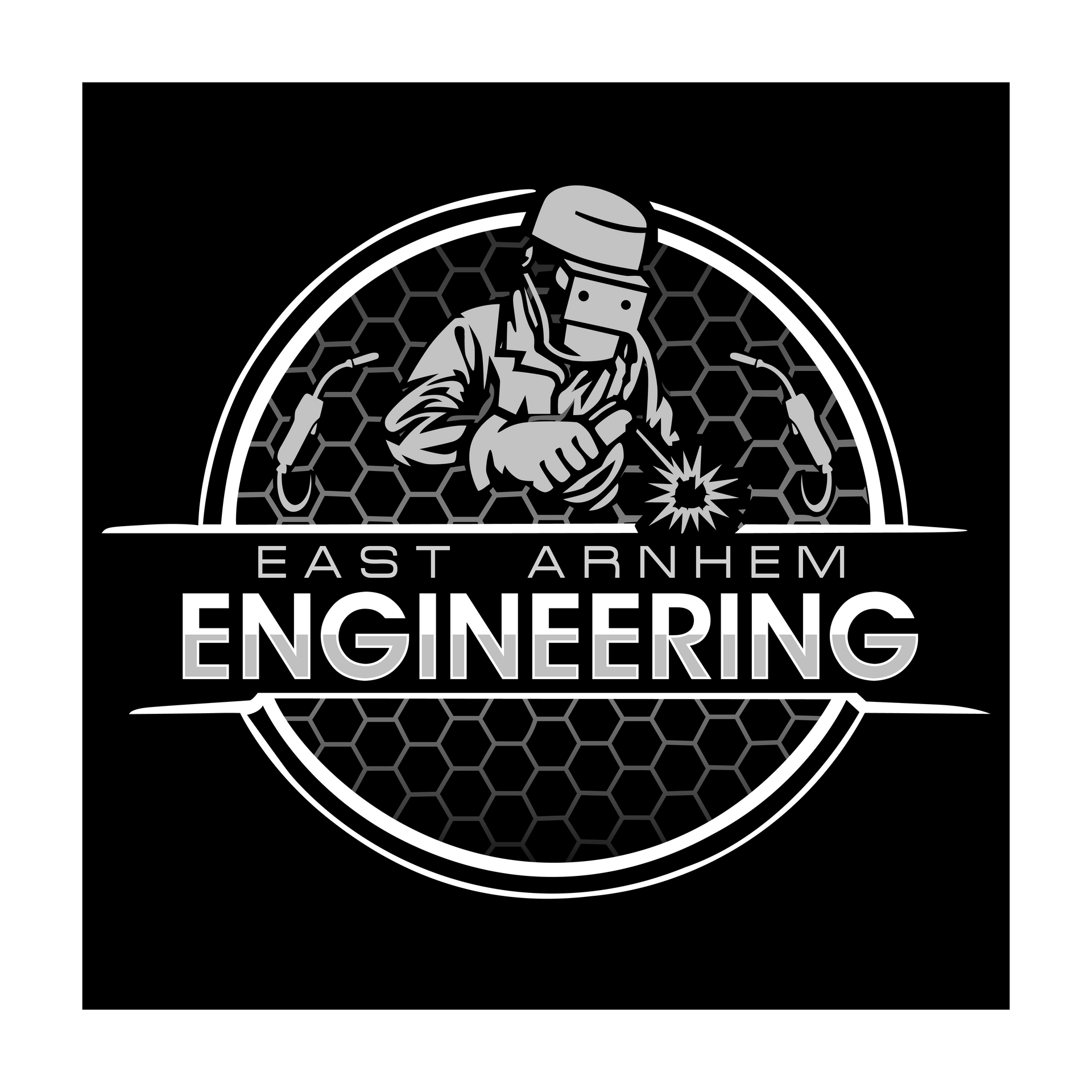 Logo for East Arnhem Engineering: a welder inside a circular frame, the text