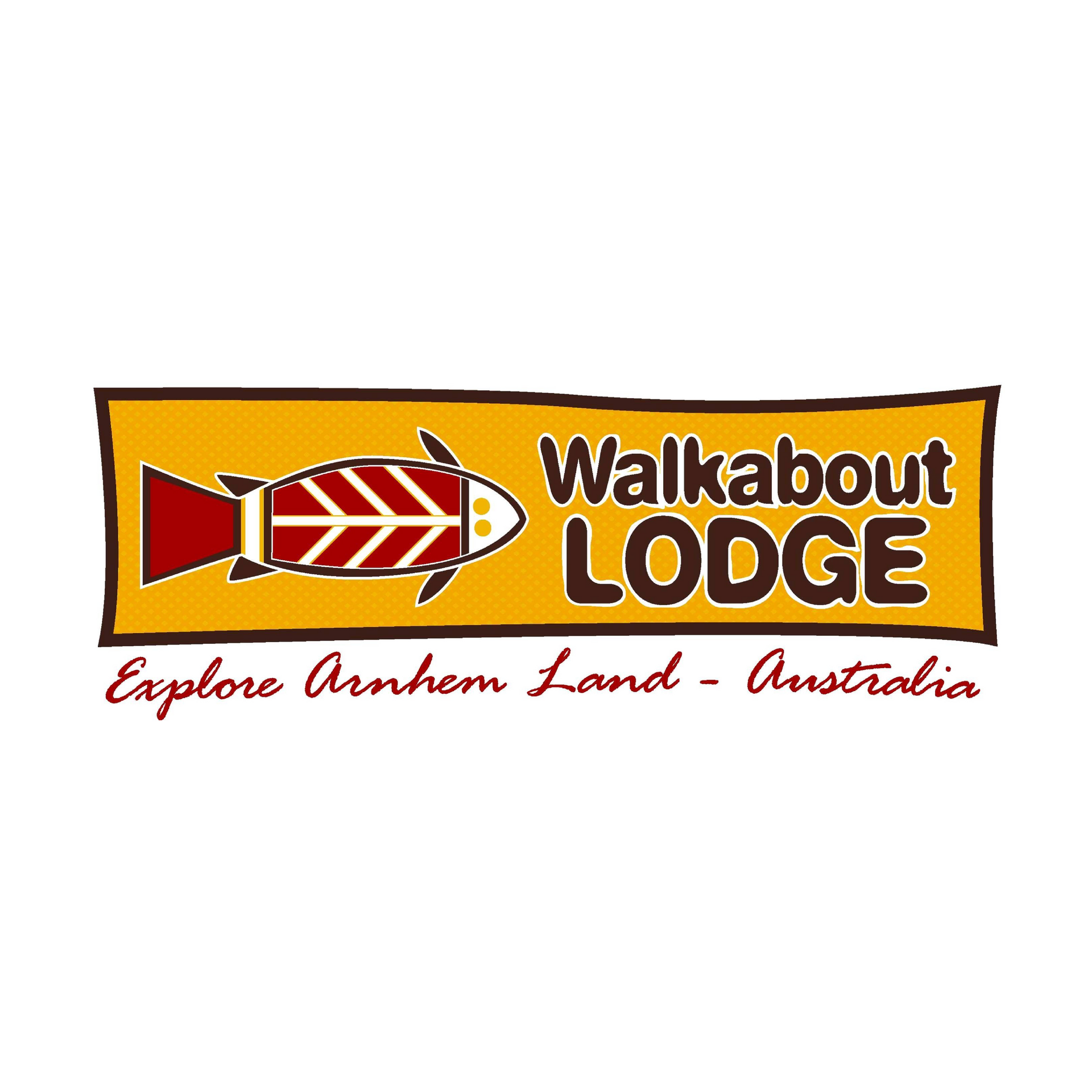 Walkabout Lodge logo: red-gold fish graphic,