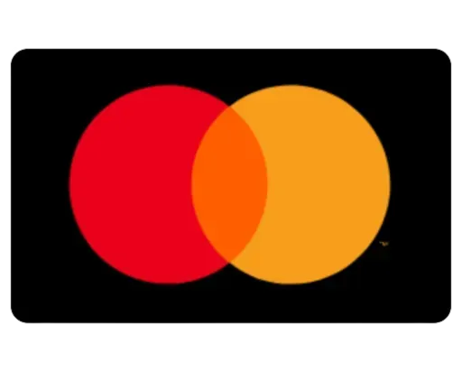 Mastercard logo: Two overlapping circles, red and orange, on a black background.