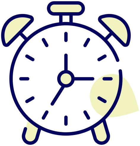 Alarm clock with blue outline and yellow accents, showing time as 2:35.