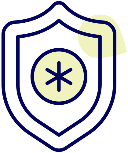 Shield icon with medical symbol inside.