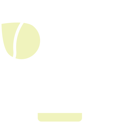 Abstract yellow shapes: a circle with a curved line, and a rectangle below.