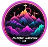 Colorful mountains with three crosses under a neon sun, logo for Colorful Mountain LLC.