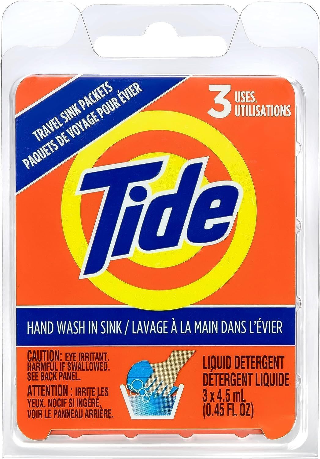 A package of tide liquid detergent for hand wash in sink