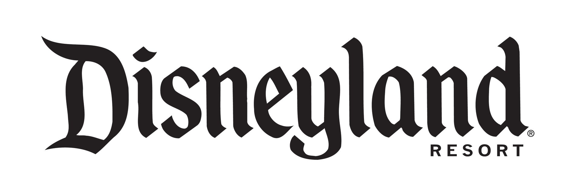Disneyland Resort logo in a black, gothic font on a white background.