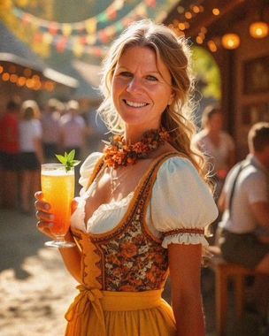A woman in a Drendel is holding a cocktail Germany