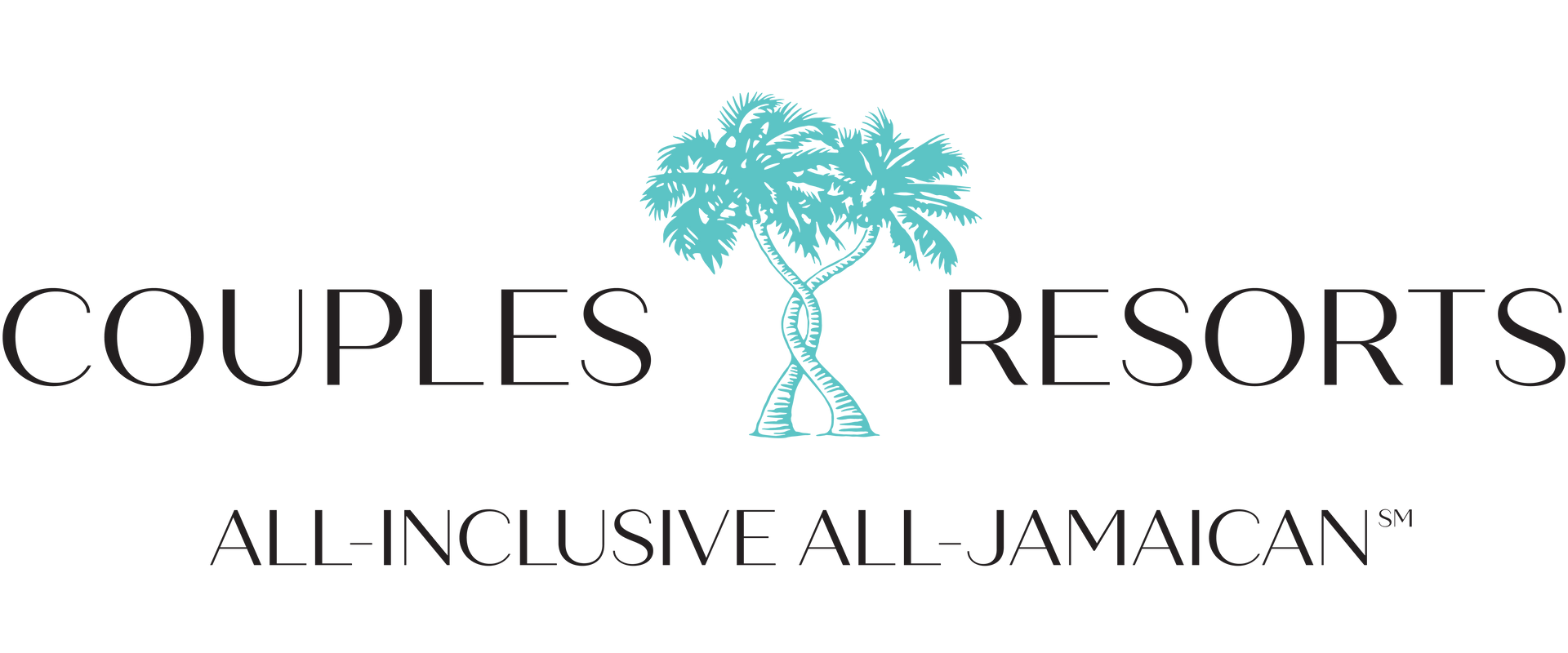Couples Resorts logo: teal tree icon between text 