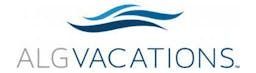 ALG Vacations logo: blue waves over text in grey.