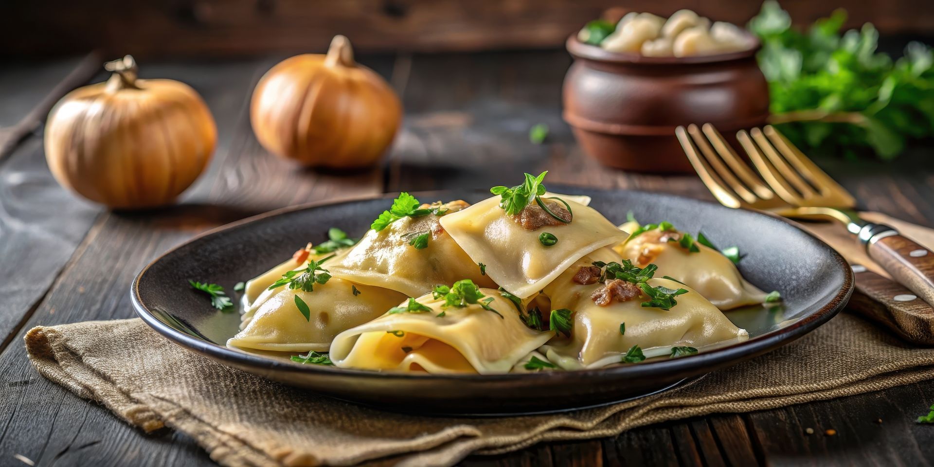 A close up of a plate of food on a wooden table.