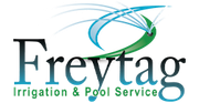 Logo for Freytag Irrigation & Pool Service: Blue-green stylized water spraying with the name "Freytag".